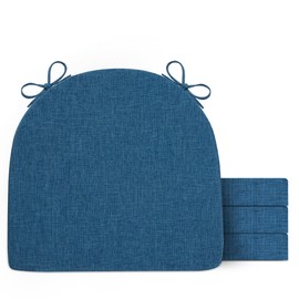 ELFJOY U-Shaped Chair Cushions for Dining Chairs Set of 4 Thick Non-Slip Chair Pads with Ties Memory Foam Linen Seat Cushion for Chair (17"×16" Blue)