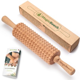 MagicBeech 100% Beech Wood Massage Roller - Wooden Massage Roller with Handle Massager Against Cellulite for Maderotherapy Lymphatic Drainage Body Massage