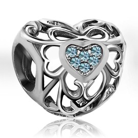 JMQJewelry Daughter Love Heart Birthday Birthstone March Crystal Womens Bead Charm for Bracelets Wife Husbnad Mom Son Jewelry