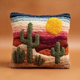 DIY Latch Hook Pillow Kit Cactus Desert and Sunset 43x43cm-2