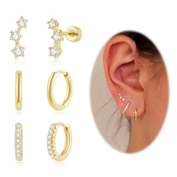 Gold Hoop Earrings Set, Dainty 14K Gold Small Huggie Hoop