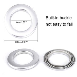 HO2NLE 32PCS Curtain Eyelet Rings 40mm Curtain Grommets Round Plastic Rings Clips Inner Diameter DIY Rings for Window Curtain Shower Curtain Locker Room Door Curtains Silver