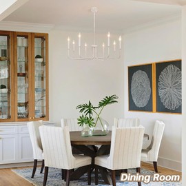 Rviezza French Country Chandelier, 8-Light Farmhouse Chandelier for Dining Room, Antique White Chandelier Light Fixtures, Candle Hanging Pendant Lights for Kitchen Living Room Bedroom Foyer