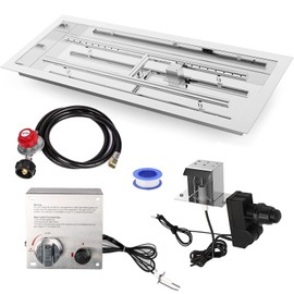 Hisencn Drop-in Fire Pit Kit 30 x 10 Inch, Fire Pit Insert H Burner with Spark Ignition and Propane Hose Kit for Propane Fire Pit, Fire Table Insert, Indoor or Outdoor Decorative Fireplace