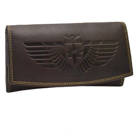 flevado RFID Protection Large Leather Women's Wallet Vintage with Eagle Motif Biker Purse, brown, buffalo leather bag purse