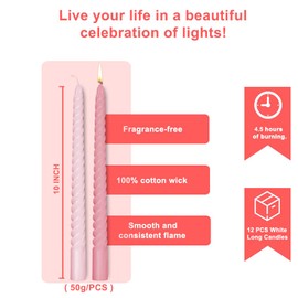 Topsics Spiral Twisted Taper Candles, Set of 4 Dinner Candles, Unscented Taper Candlesticks 10 inch Tall,Ideal Valentines Day Gift, Pink and Purple Tapered Candles