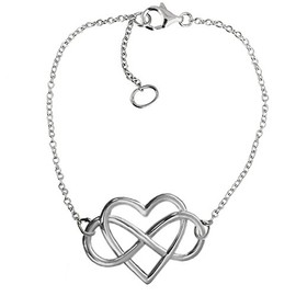FashionJunkie4Life Sterling Silver Infinity Sign with Heart Bracelet, 8 Inches