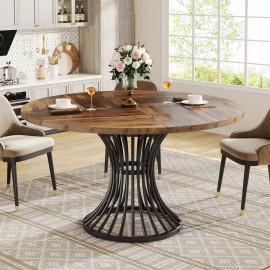 Tribesigns 47" Round Table with Metal Base, Industrial Farmhouse Dining Table for 4-6, Circle Table for Kitchen & Living Roomsize: 47.2"D x 47.2"W x 29.5"H, color: Gray