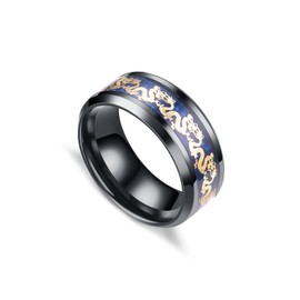 Fusamk Fashion Carbon Fiber Band Ring Stainless Steel Dragon Ring(Black(11))