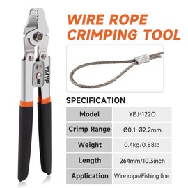 YMYP Up to 2.2mm Wire Rope Crimping Tool with 180 Pcs Sleeves 99FT Stainless Steel Wire Rope & 10 Pcs Stainless Steel Thimbles Kit, 3 Sizes Aluminum Double Barrel Ferrule & 3 Sizes Rope