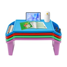 4 Pcs Kids Lap Desk Trays, Plastic Breakfast Laptop Trays with Side Pockets and Phone Slots, Portable Lap Bed Table, Breakfast Trays Serving Tray for Classroom Writing Eating (21.65 * 11.8 * 8.46in)