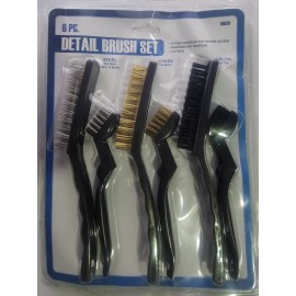 Harbor Freight 6 Piece Detail Brush Set, Steel, Brass Nylon New