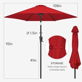 FLAME&SHADE 9ft Patio Umbrella Outdoor - Table Umbrella with Push Button Tilt and Crank, UV Protection, 6 Sturdy Ribs, Market Umbrella for Garden, Deck, Backyard, Lawn, Pool and Beach(Red)