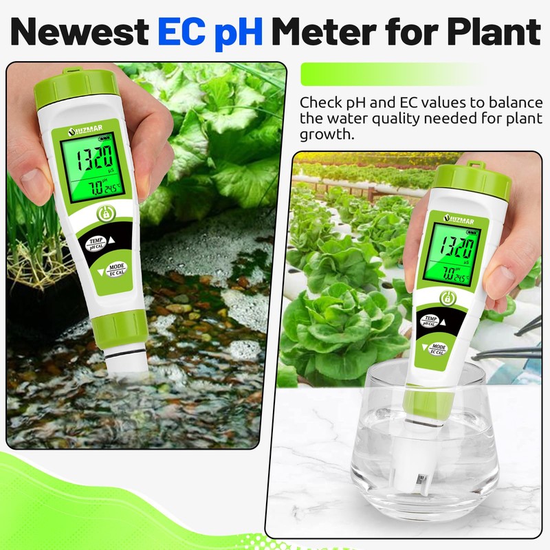 UIUZAMR pH Meter for Hydroponics PPM EC Meter for Water