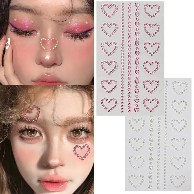 Self Adhesive Face Gems Pearls for Makeup,3D Heart Star Moon