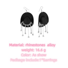 Ticome Western Cowboy Cowgirl Earrings,Enamel Hat Pompom Rhinestone Sparkling Drop Earrings, Retro Hippie Jewelry for Women Disco Country Ball Jewelry Outfits