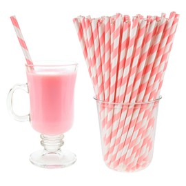 Paper Straws, 100 Pcs Pink Striped Straws, 7.8 Inch Disposable Flexible Party Drinking Straw for New Year Birthday Wedding Cocktail Milkshake Coffee Juice Cold Drinks, Party Decorations