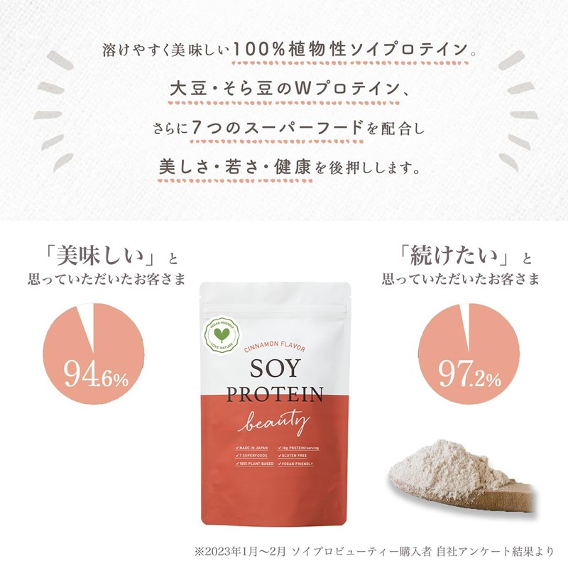 ソイプロビューティ シナモン味 200g ハリウッド化粧品 ソイプロテイン 大豆 プロテイン 植物性 タンパク質 和漢植物成分配合