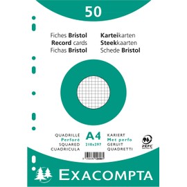 Paquet 50 Fiches Bristol Sous Film Quadrille 5 x 5 Perfore 210 x 297 mm