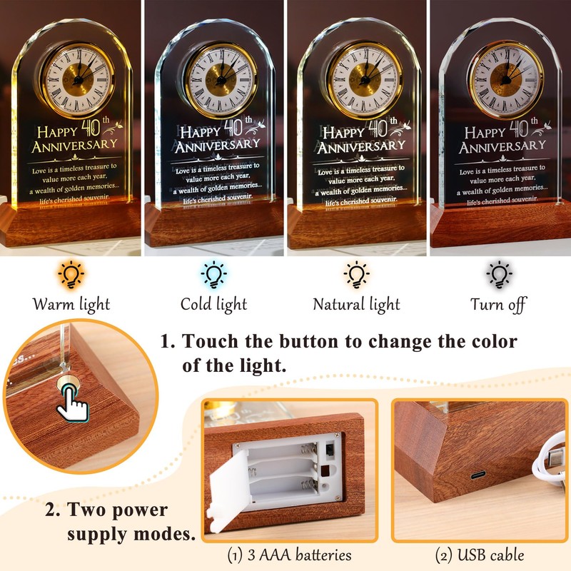 YWHL 40th Wedding Anniversary Clock Gifts for Parents, 40 Years