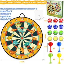 29 Inch Dartboard Children - Dinosaur Toy from 3 4 5 6 7 8 Years Double-Sided Dartboard 12 Sticky Balls 12 Darts Indoor/Outdoor Games for Children Gifts for 3-12 Years Boys Girls