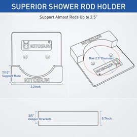 Adhesive Shower Curtain Rod Holder – Kitosun Wall Mount Bathroom Tension Pole Retainer Brackets with Super Sticky Tape for Quick Stick and Stainless Steel Screw for Drilling Install (2Pairs White)