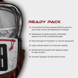 Vertx Ready Pack Tactical Backpack 20L for CCW, EDC, Travel, Work, Overlanding, Hiking, Camping, Tactical Gear, It's Black