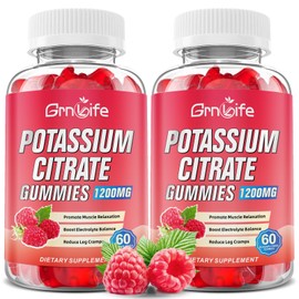 2 Pack Potassium Citrate Gummies, High Potassium Supplement Gummies 1200mg Support Leg Cramps & Muscle Health, Potassium Gummies for Adults & Kids, Vegan, Raspberry Flavor 120 Count