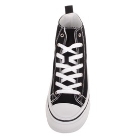 Womens High Top Canvas Lace Up Trainers Sneakers with Platform Sole - Black - UK 8