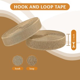 1 Inch x 5 Yd Coyote Tan Hook and Loop Non-Adhesive Interlocking Tape Thin Nylon Excellent Grip Heavy Duty Fastening Strips Fastener Roll for Bags Clothes Home Office School Car Craft Organization