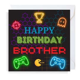 Second Ave Gaming Gamer Brother Square Children's Kids Birthday Greeting Card for Boy