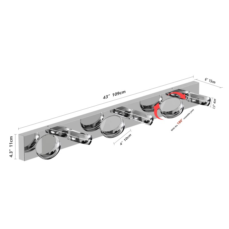Modern Chrome LED Bathroom Vanity Light Fixtures, 6-Light Dimmable Wall
