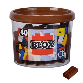 Simba 104114538 Blox, 40 Brown Building Blocks for Children from 3 Years, 8 Bricks, in Tin, High Quality, Fully Compatible with Many Other Manufacturers, Brown
