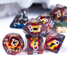 Cusdie 7-Die DND Dice, Polyhedral Dice Set Filled with Eyeball, for Role Playing Game Dungeons and Dragons D&D Dice MTG Pathfinder (Brown Eyeball)