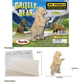 Puzzled Grizzly Bear 3D Natural Wood Puzzle