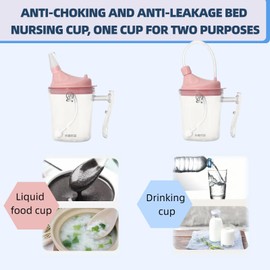 UKYCEORA Leak-proof Straw Cup, Suitable for the Elderly, Bedridden Patients, Disabled/Dysphagia People (pink-white)