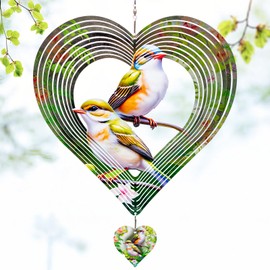 3D Hummingbird Heart Wind Spinner for Outdoor Decor, Stainless Steel Hanging Wind Sculpture, Garden Gifts for Mom, Mother’s Day, Rustproof Metal Yard Art for Patio, Porch, and Bird Lovers