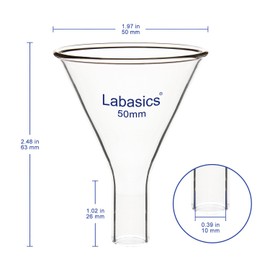 Labasics Glass Powder Funnel, Heavy Wall Borosilicate Glass Short Stem Funnel with 50 mm Top Height and 26 mm Stem Height