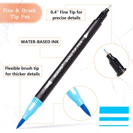 Nicecho Art Markers Dual Brush Pens for Coloring, 60 Artist Colored Marker Set, Fine and Brush Tip Pen Art Supplier for Adult Coloring Books, Bullet Journaling, Drawing