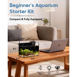 Glass Fish Tank Kit, 2.5 Gallon Betta Fish Tank Aquarium Starter Kit with Filter, Lights, Lid, for Betta, Goldfish, Small Fish or shrimg