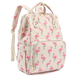 Xunteny Corduroy Diaper Bag Backpack for Women, Large Capacity Baby Bag for Mom and Girls Boys with Stroller Straps (Flamingo)