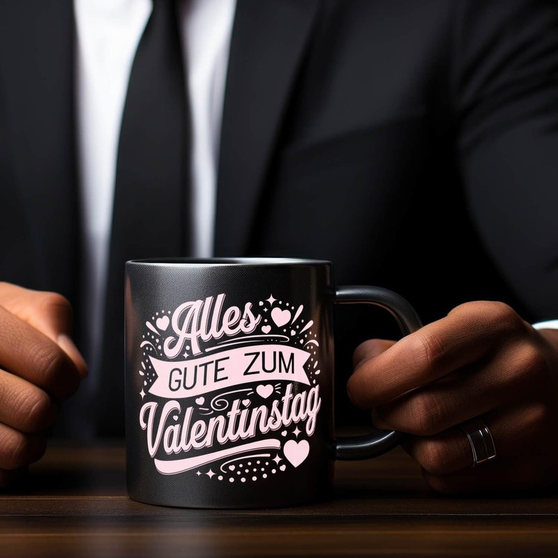Alles Gute zum Valentinstag mit rosa Herzen Tasse Perfekter Kaffeebecher