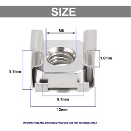 TERF® M6 Cage Nut M6 (6mm) Cage Nut Fit to 0.7mm to 1.6mm Panel and Require Square Hole Size 9.5mm Cage Nuts for Server Equipment Rack Mount Data Networking Shelve Cabinet Electric Panel - Pack of 10