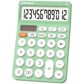 CATIGA 12 Digit Desktop Calculator with Large LCD Display, 4 Functions Calculator, Round Design Big Button, Solar and Battery Dual Power, Standard Function for Office, Home, School, SD-1292