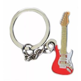 GBJUK Red Electric Guitar Musical Instrument Metal Keyring Keychain Charm Fob