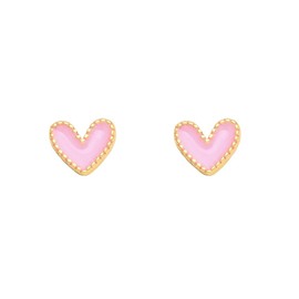 Enamel Heart Tiny Stud Earrings for Women 18K Gold Plated Love Hearted Cartilage Tragus Studs Earring Cute Jewelry Gifts Daughter Her (Pink)