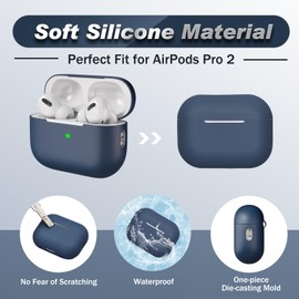 Airpods Pro 2nd Generation Case Cover, Full Protective Soft Silicone, with Cleaner kit and 3 Pairs Replacement Ear Tips, Front LED Visible