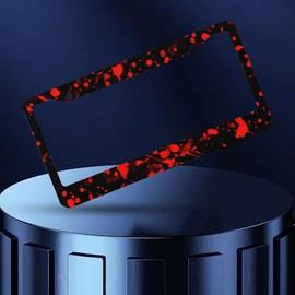 Blood Splattered Red Black License Plate Frames - 2 Pcs Set 2 Holes Metal Aluminum Auto Car Accessories Decoration License Plate Frame 6.3" x 12.2" Fit US Vehicles for Women Men Gift