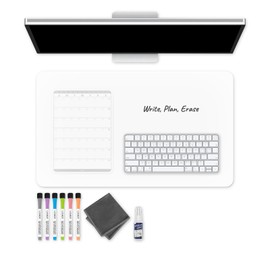 loukin Dry Erase Silicone Desk Mat, 23.6"x13.8" Erasable Desk Pad with Planner, Semi-Transparent Writing Non-Slip Desktop Mat, Heat Resistant & Waterproof Table Protector for Office, Home, School