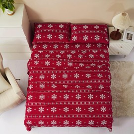 Vaulia Soft Microfiber Sheets, Print Snowflake Pattern Christmas Holidays, 4-Piece Set (1 Fitted Sheet 1 Flat Sheet 2 Pillowcases) Red/White Snowflake, Queen